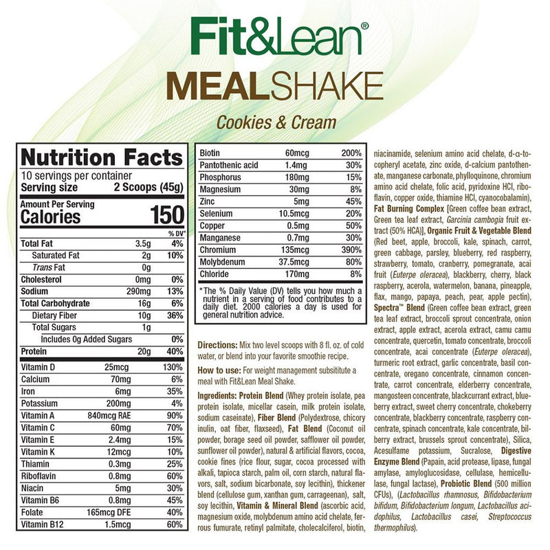 Fit & Lean Protein Fat Burning Meal Replacement Cookies and Cream
