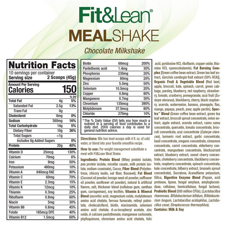 Fit & Lean Protein Fat Burning Meal Replacement Chocolate Milkshake
